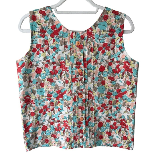 Handmade Tops - Handmade Vibrant Floral Button-Down Blouse Size M Cottagecore Summer Vintage